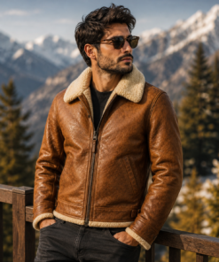 Men’s Brown Leather Shearling Aviator Jacket