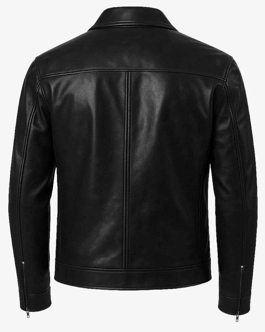Men's Classic Black Leather Shirt Jacket 4