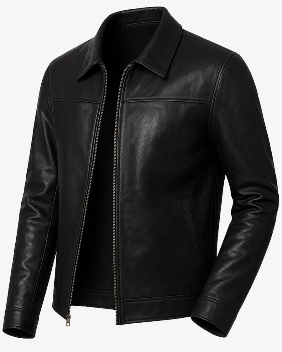 Men's Classic Black Leather Shirt Jacket 3