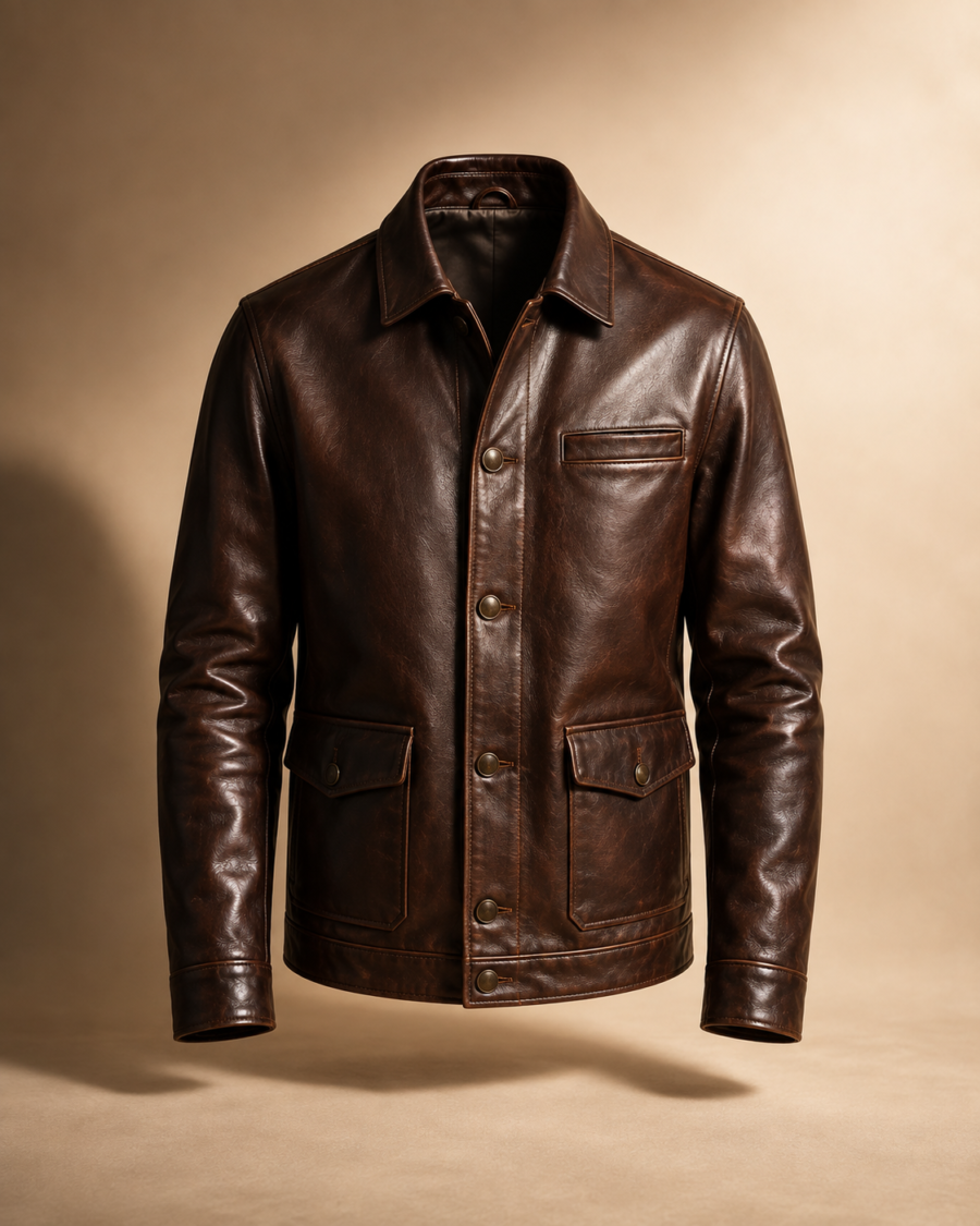 Vintage Brown Leather Field Jacket