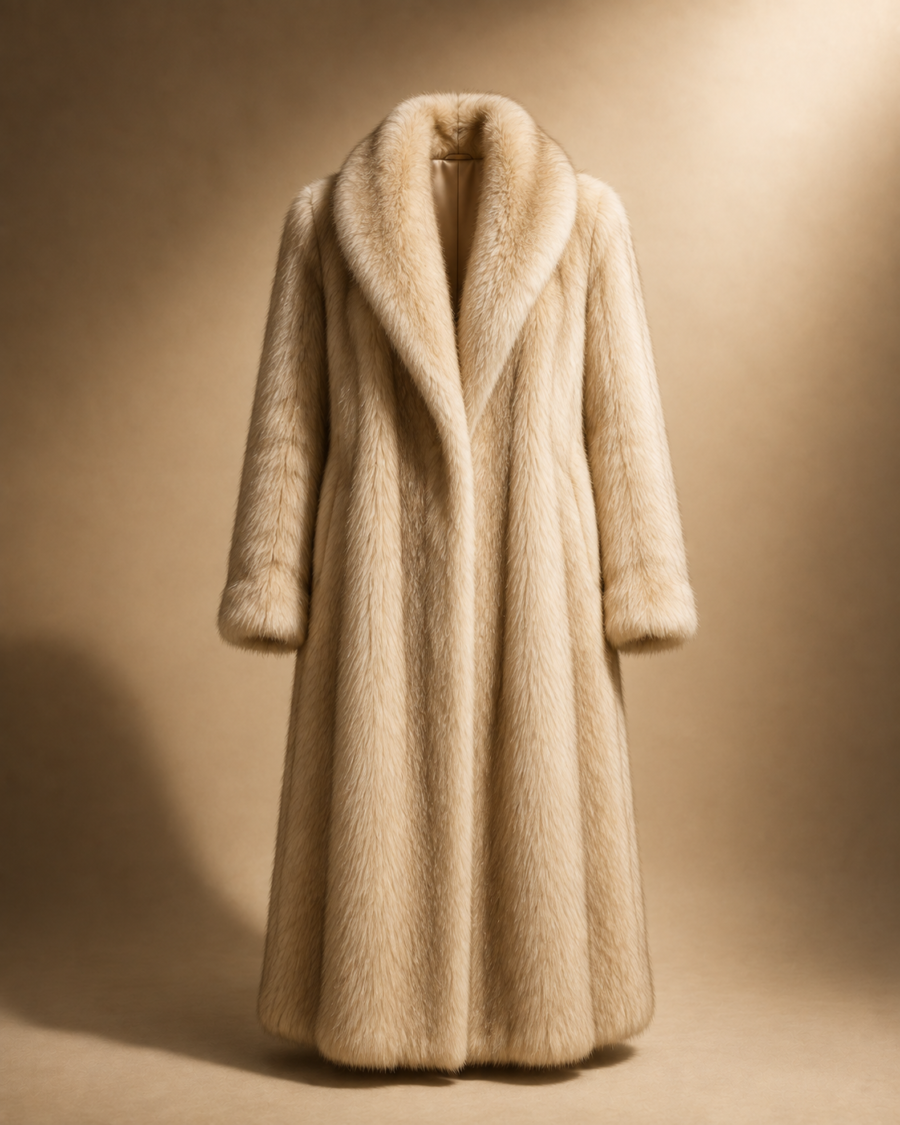 Luxury Ivory Fox Fur Long Coat