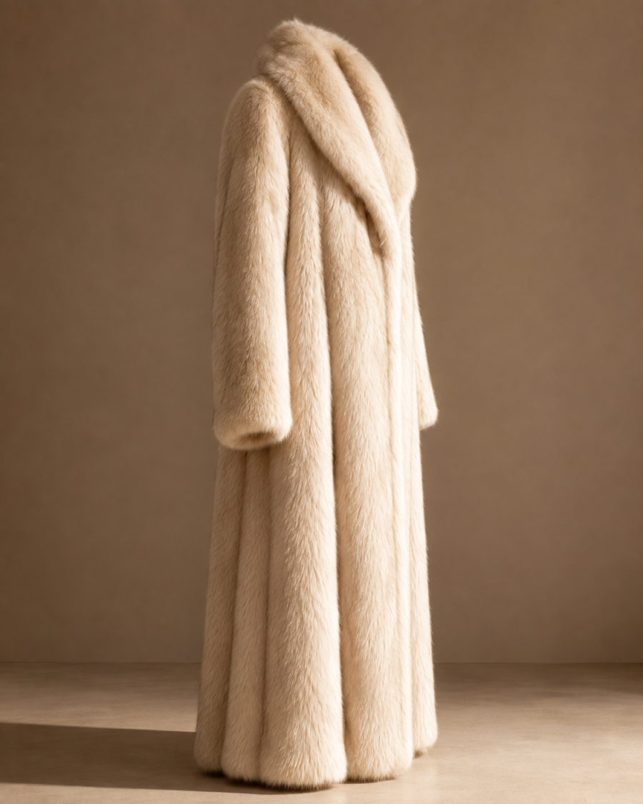 Ivory Luxe Long Fur Coat 3