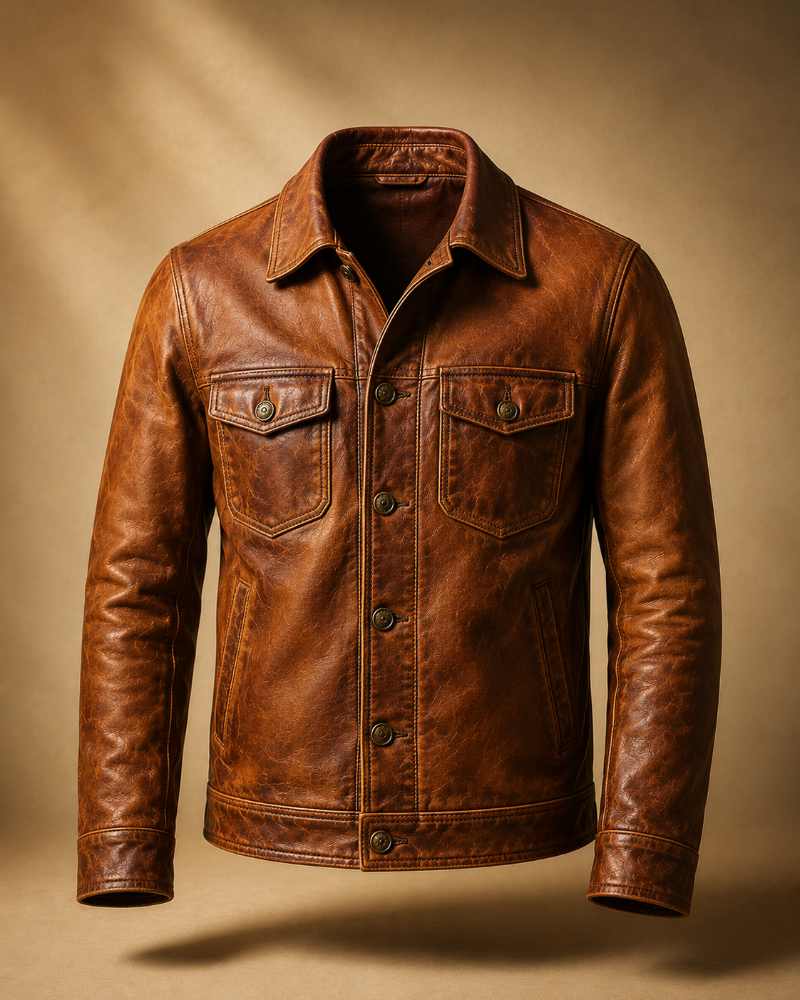 Vintage Distressed Brown Leather Jacket