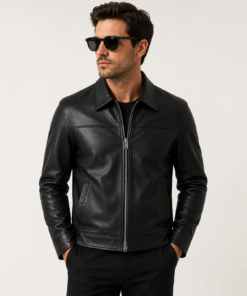 Men's Classic Black Leather Shirt Jacket
