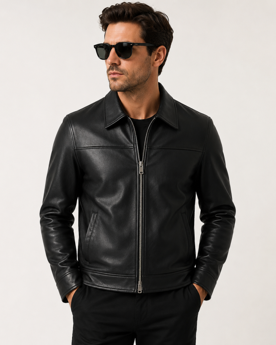 Men's Classic Black Leather Shirt Jacket