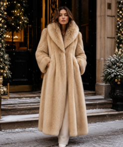 Women's Luxury Cream Faux Fur Long Coat