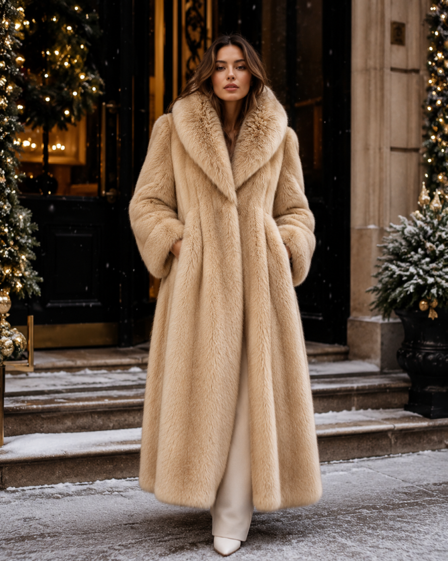 Women's Luxury Cream Faux Fur Long Coat 4