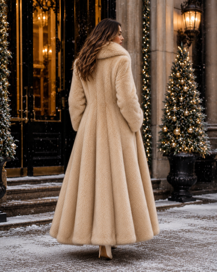 Women's Luxury Cream Faux Fur Long Coat 2